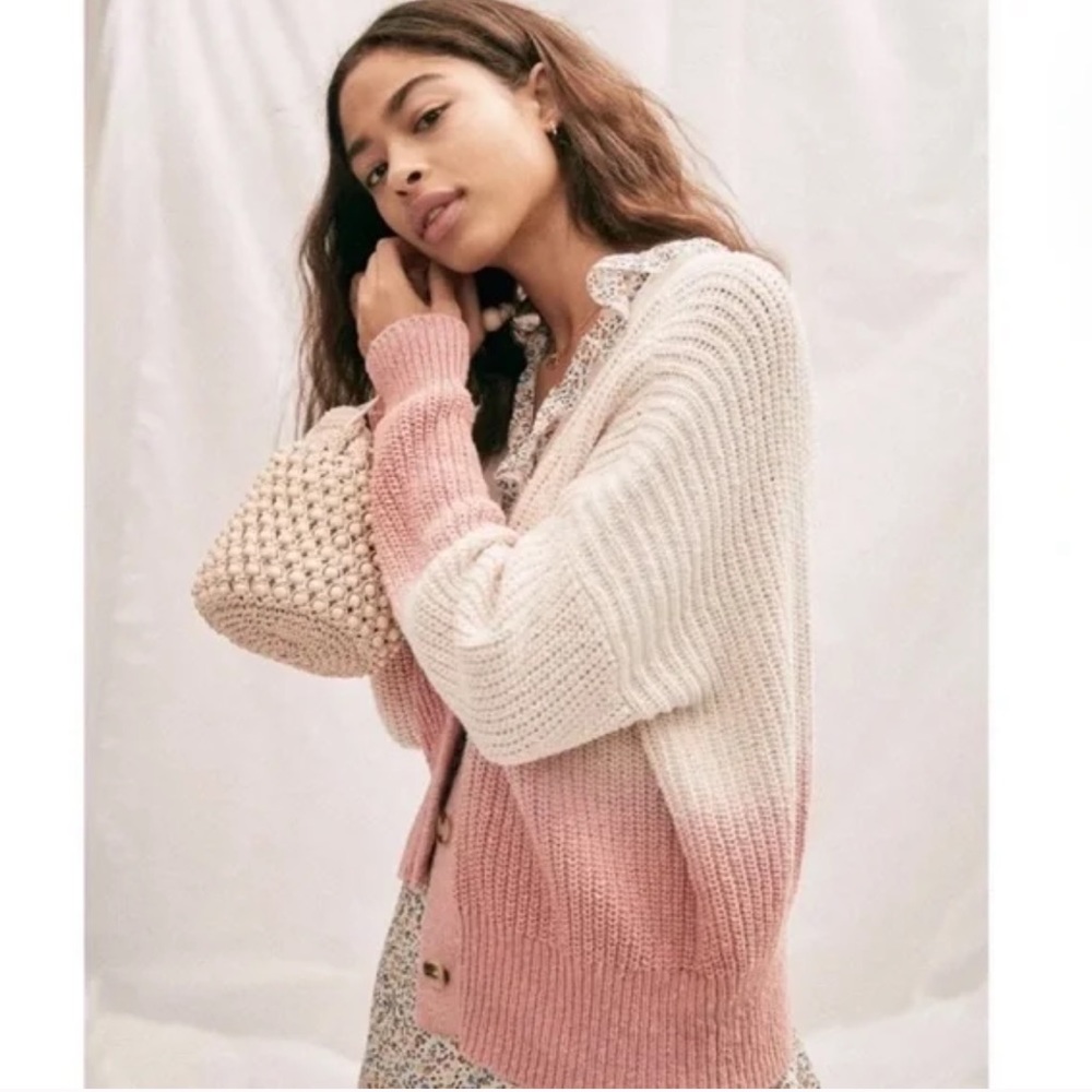 Madewell Dip-Dye Courtland Open Knit Cardigan Sweater Womans Size XS Ombré Pink